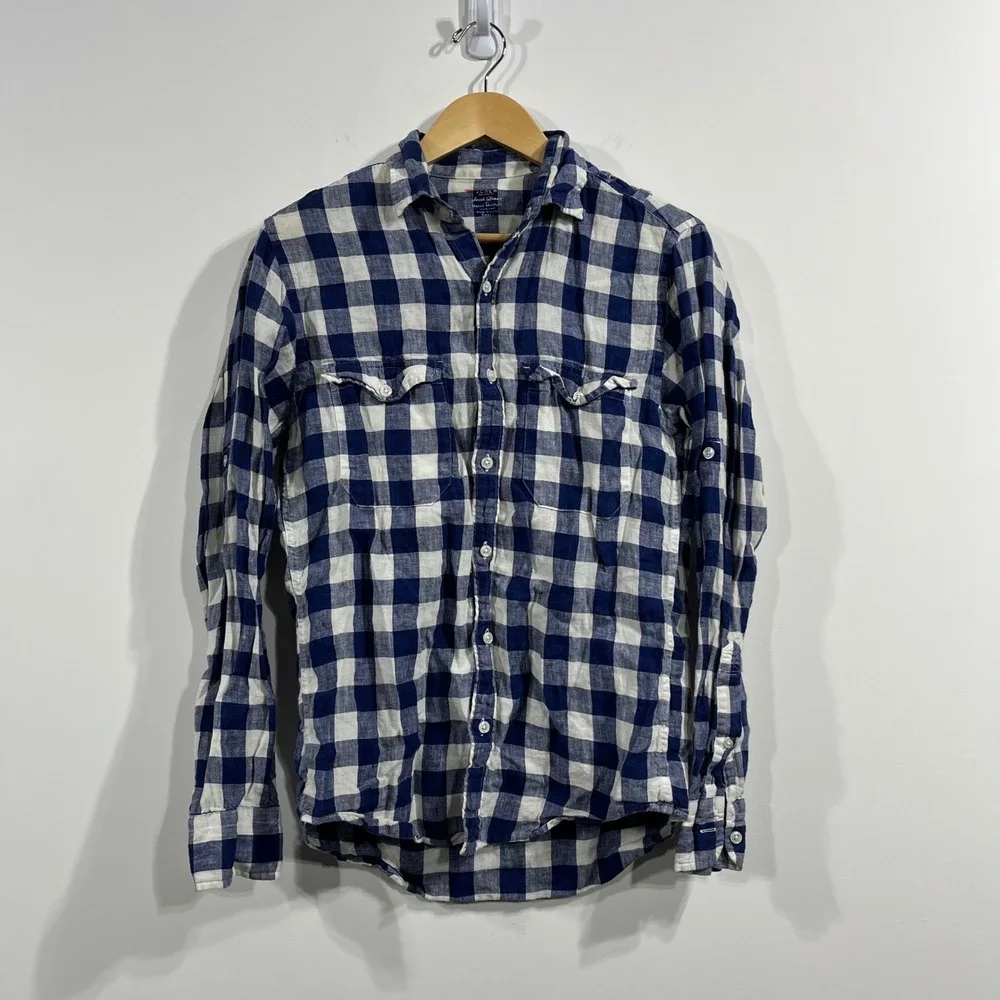 J.Crew Baird‎ McNutt Irish Linen Shirt Preppy Mens Small Plaid Coastal Old Money